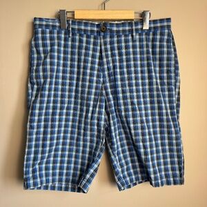 Penguin by Munsingwear Men's Plaid Chino Shorts Blue 33 Preppy Boardwalk‎ Beach